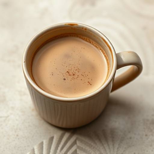 Fotografia de alta qualidade de um produto (uma xícara de café) em um fundo neutro, destacando os detalhes e a textura do produto.