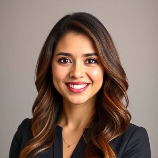 Retrato de Carla Oliveira, gerente de atendimento ao cliente do Estüdio Fotográfico Luz do Sol, com um semblante receptivo e profissional.