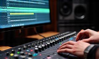 Editor de áudio ajustando níveis em software de edição