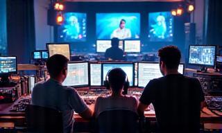 Equipe monitorando live streaming no estúdio